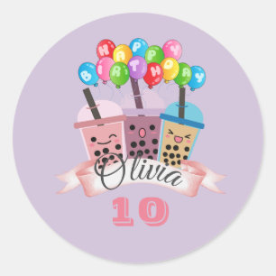 かわいいボバティー誕生祝いステッカー ラウンドシール