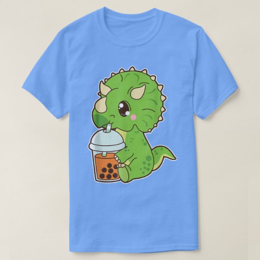 かわいいボバトリケラトプス恐竜タイのアイスコーバブルミ Tシャツ (デザイン正面)