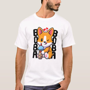 かわいいボバドッグコーギお茶かわいいアニメバブルを飲む Tシャツ