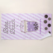 かわいいボバブルティーパープルストライプズ ビーチタオル (正面)