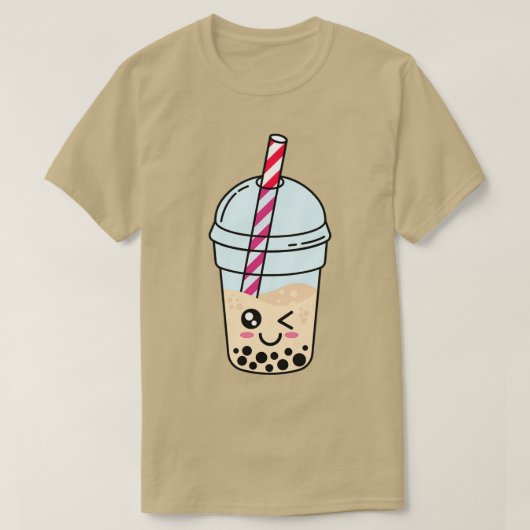 かわいいボバブルパールタピオカミルクティー Tシャツ (デザイン正面)