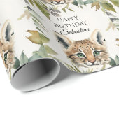 かわいいボブキャットウッドランド動物の誕生日パーティー ラッピングペーパー (ロールコーナー)