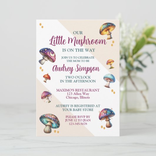 かわいいボヘミアンのきのこベイビーシャワー 招待状 (スタンド正面)