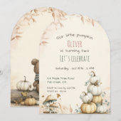 かわいいボヘミアンの秋の誕生日　私たちの小さなかぼちゃの誕生日 招待状 (正面/裏面)