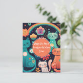 かわいいボヘミアンスタイルの猫の誕生日 ポストカード (スタンド正面)