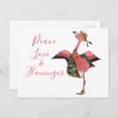 かわいいボヘミアンピースラブ&フラミンゴスポストカード ポストカード (正面/裏面)