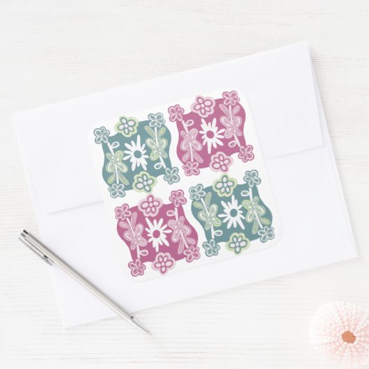 かわいいボヘミアンフラワースタイル スクエアシール (封筒)