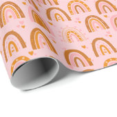 かわいいボホのレインボーハートの模様（オレンジ色） ラッピングペーパー (ロールコーナー)