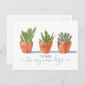 かわいいボホの水色サボテン私が移動した多肉植物 案内ポストカード (正面/裏面)