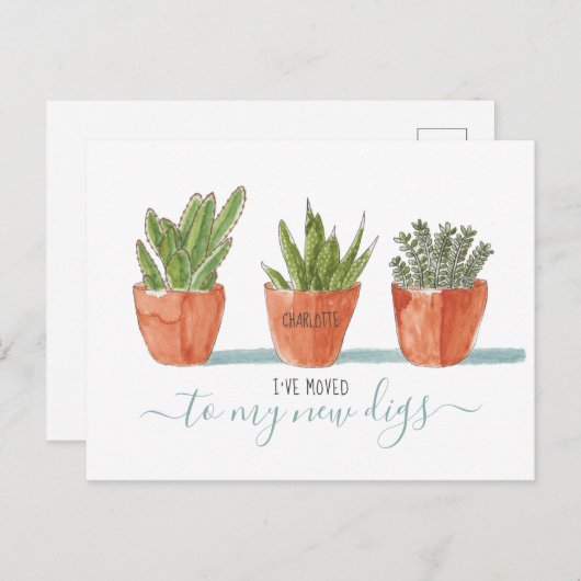 かわいいボホの水色サボテン私が移動した多肉植物 案内ポストカード (正面/裏面)