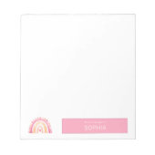 かわいいボホの水色レインボーパーソナライズされたピンク ノートパッド (正面)