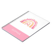 かわいいボホの水色レインボーパーソナライズされたピンク ノートブック (左側)