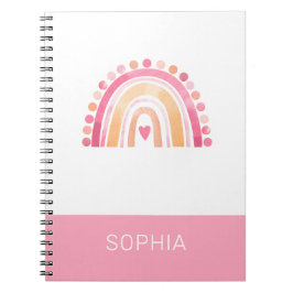 かわいいボホの水色レインボーパーソナライズされたピンク ノートブック