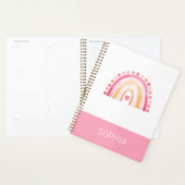 かわいいボホの水色レインボーパーソナライズされたピンク プランナー手帳 (ディスプレー)