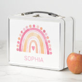 かわいいボホの水色レインボーパーソナライズされたピンク メタルランチボックス (インサイチュ)