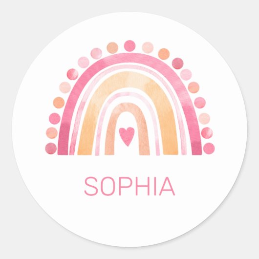 かわいいボホの水色レインボーパーソナライズされたピンク ラウンドシール (正面)