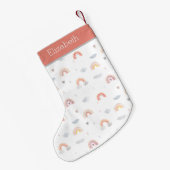 かわいいボホの虹と雲のパターン スモールクリスマスストッキング (裏面 (吊り時))