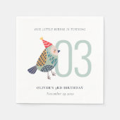 かわいいボホアクアブルーバーディエイジ誕生日 スタンダードカクテルナプキン (正面)