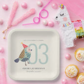 かわいいボホアクアブルーバーディエイジ誕生日 ペーパープレート (パーティー)