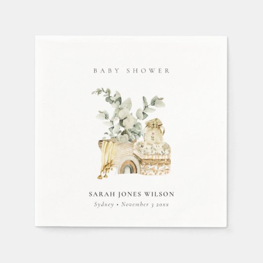 かわいいボホイエロー子供部屋の葉ベビーシャワーの好意 スタンダードカクテルナプキン (正面)