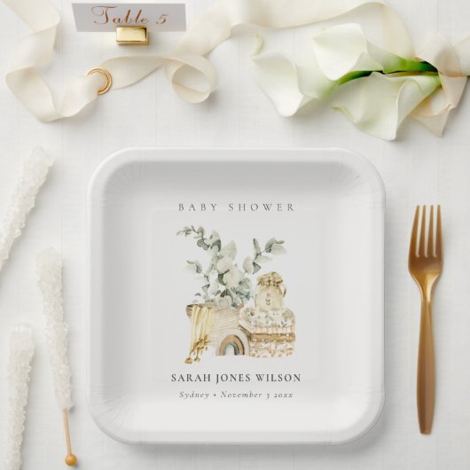 かわいいボホイエロー子供部屋紅葉ベビーシャワー ペーパープレート (ウェディング)