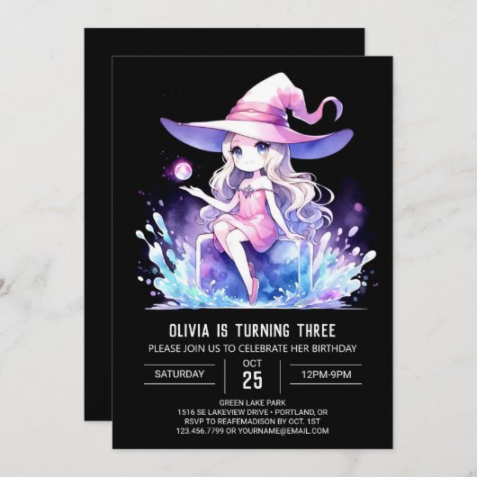 かわいいボホウィザード誕生日 招待状 (正面/裏面)