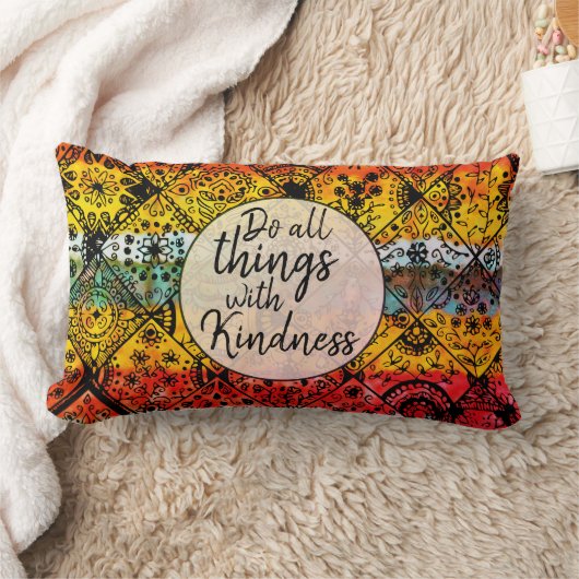 かわいいボホウォーターカラーやさしさ感動的引用文 ランバークッション (ブランケット)