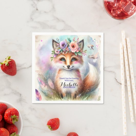 かわいいボホウォーターカラーウッドランドキツネ誕生日パーティー スタンダードカクテルナプキン (インサイチュ)