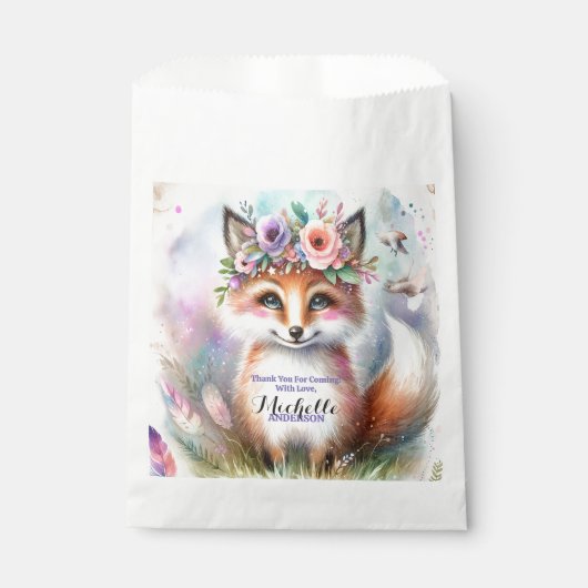 かわいいボホウォーターカラーウッドランドキツネ誕生日パーティー フェイバーバッグ (正面)