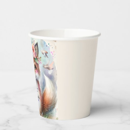 かわいいボホウォーターカラーウッドランドキツネ誕生日パーティー 紙コップ (左)