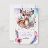 かわいいボホウォーター色ウッドランドディアバースデーパーティー サンキューカード (正面)