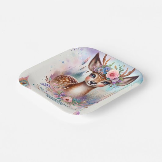 かわいいボホウォーター色ウッドランドディアバースデーパーティー ペーパープレート (傾斜あり)