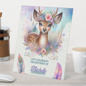 かわいいボホウォーター色ウッドランドディアバースデーパーティー 台座サイン (インサイチュ)