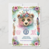 かわいいボホウォーター色ウッドランドベアバースデーパーティー 招待状 (正面)