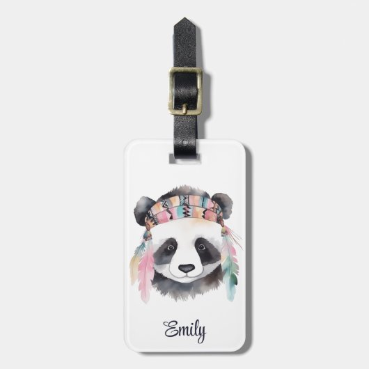 かわいいボホウォーター色ヒッピーpandaデザイン ラゲッジタグ (正面縦)