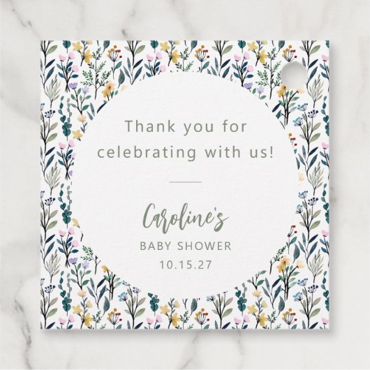かわいいボホウォーター色ワイルドフラワーベビーシャワーカスタム フェイバータグ (裏面)