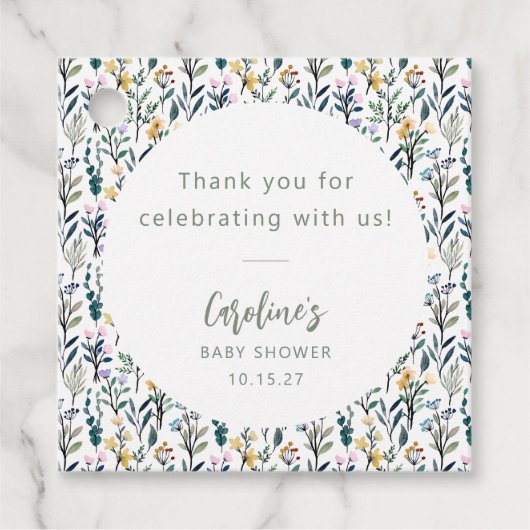 かわいいボホウォーター色ワイルドフラワーベビーシャワーカスタム フェイバータグ (正面)