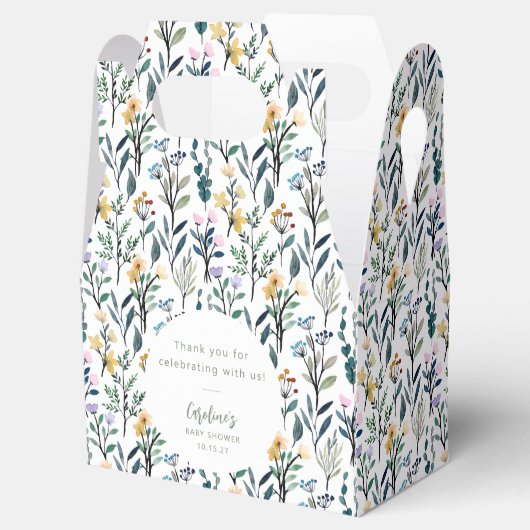 かわいいボホウォーター色ワイルドフラワーベビーシャワーカスタム フェイバーボックス (オープン)