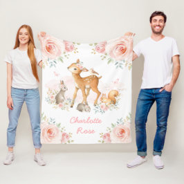 かわいいボホウッドランド動物ピンクフローラベビーガール フリースブランケット