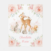 かわいいボホウッドランド動物ピンクフローラベビーガール フリースブランケット (正面)