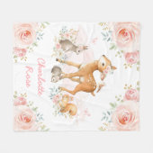 かわいいボホウッドランド動物ピンクフローラベビーガール フリースブランケット (正面(横))