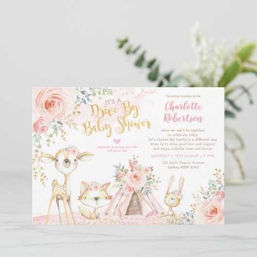 かわいいボホウッドランド,女の子のベビーシャワー 招待状 (スタンド正面)