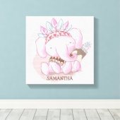 かわいいボホエレファントガール子供部屋 キャンバスプリント (インサイチュ (ウッドフロア))