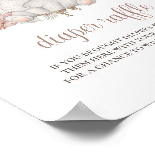 かわいいボホエレファントベビーシャワーおむつラッフルサイン ポスター (角)