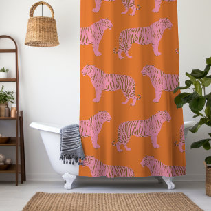 かわいいボホオレンジとピンクタイガーアートパターン シャワーカーテン