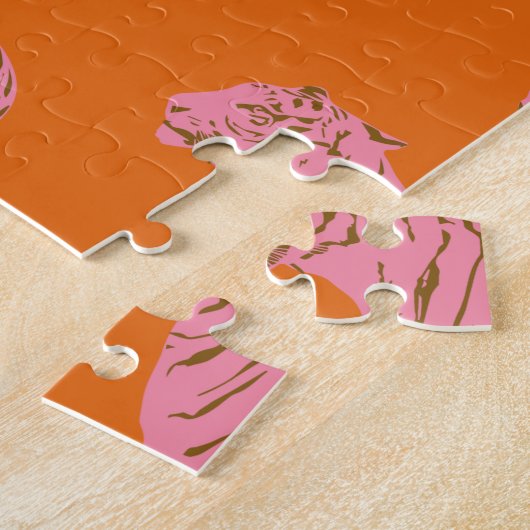 かわいいボホオレンジとピンクタイガーアートパターン ジグソーパズル (側面)