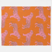 かわいいボホオレンジとピンクタイガーアートパターン フリースブランケット (正面(横))