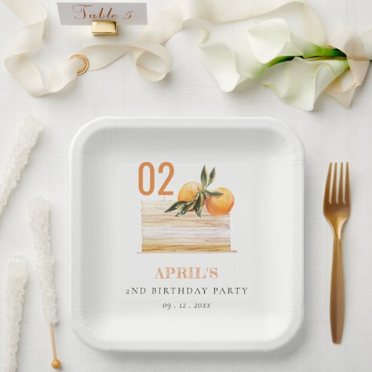 かわいいボホオレンジフルーツケーキエージエージ誕生日 ペーパープレート (ウェディング)