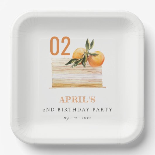 かわいいボホオレンジフルーツケーキエージエージ誕生日 ペーパープレート (正面)