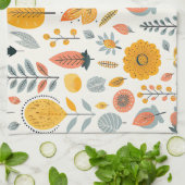 かわいいボホオータム秋パターンオレンジ色ティール(緑がかった色)イエロー キッチンタオル (折り畳み)